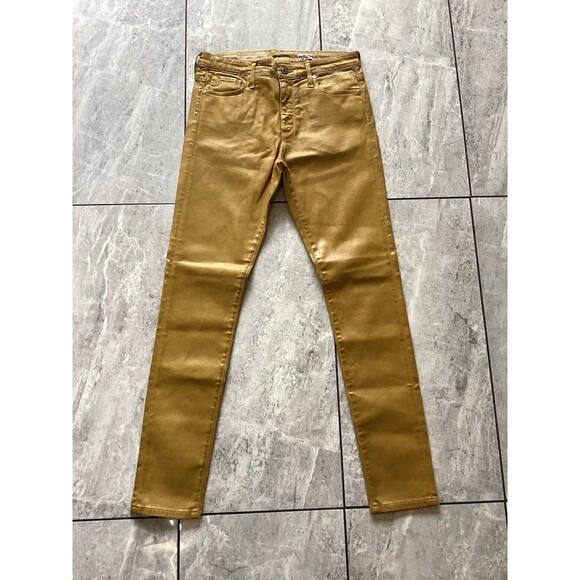 AG Adriano Goldschmied Jeans Womens Mustard Yellow Coated Farrah Skinny Ankle 27 - Picture 1 of 7